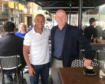 Rugby player George Gregan and Seamus Kyne meet in Sydney