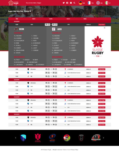 Suisse Rugby Results, Team Sheet, Roster Data (API's from SportLomo)