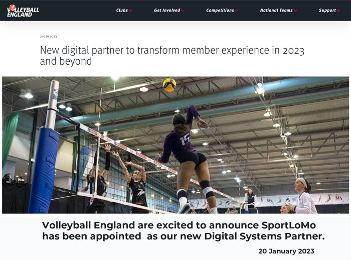 Volleyball England partner to transor member experience with SportLoMo in 2023