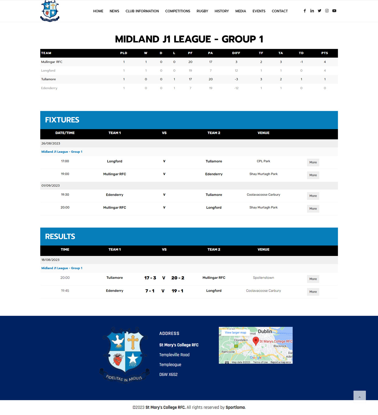 Live API feed of Results, Fixtures and Tables to Club Website