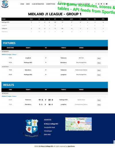 Live game schedules, scores & tables - API feeds from Sportlomo platform